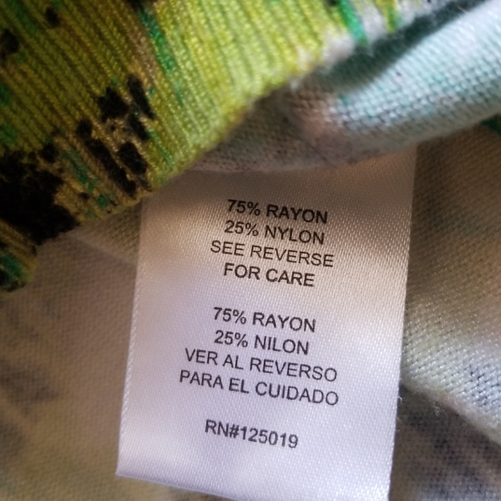 Tropical Floral Lightweight Cardigan Sweater PM Yellow Green Button Front 3/4 - Picture 11 of 15